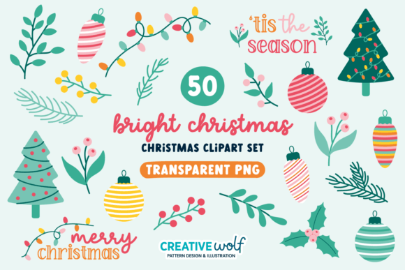 Bright Christmas Clipart Set of 50 for Modern Illustrations