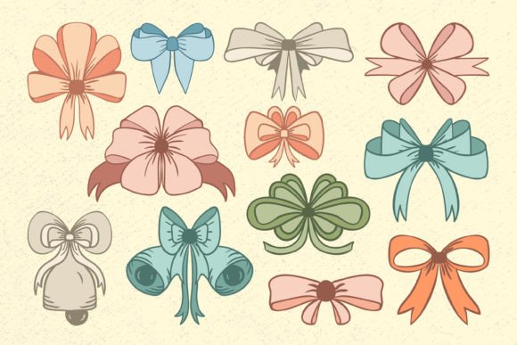 Christmas Bow SVG, Boho Ribbon Bow SVG Illustrations