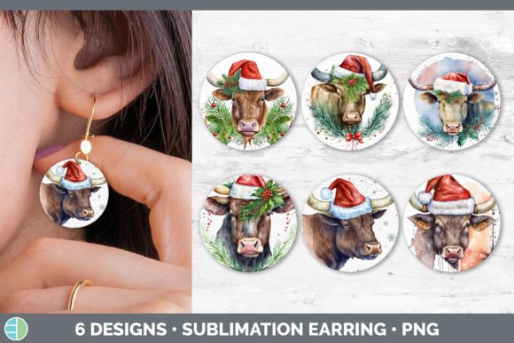 Christmas Bull Round Earring Sublimati Illustrations