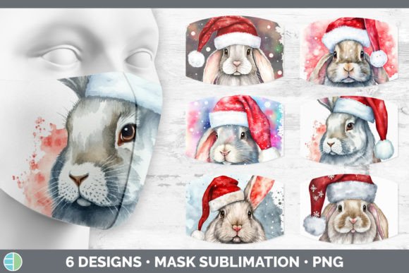 Christmas Bunny Mask Sublimation Bundl Illustrations
