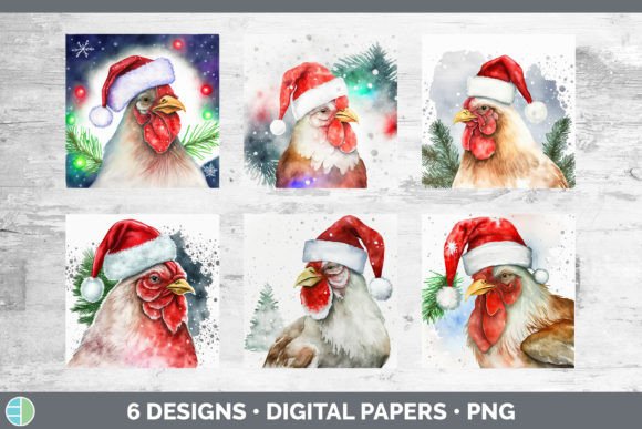 Christmas Chicken Backgrounds Digital Illustrations for Festive Branding