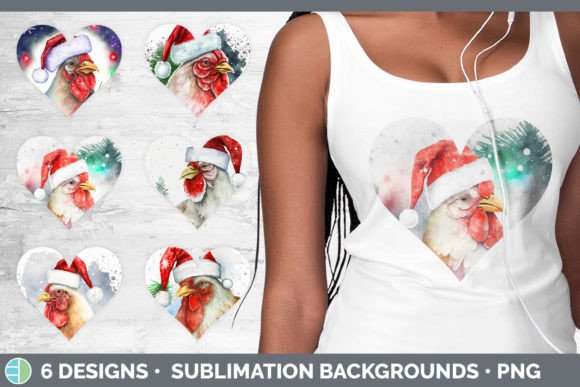 Christmas Chicken Hearts Clipart Subli Illustrations