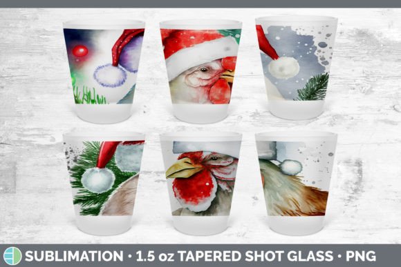 Christmas Chicken Shot Glass Sublimation Illustrations