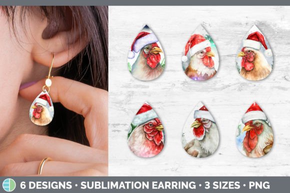 Christmas Chicken Teardrop Earring Sub Illustrations