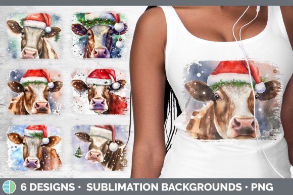 Christmas Cow Distressed Sublimation Bac Illustrations