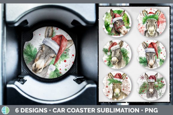 Christmas Donkey Car Coaster Sublimati Illustrations