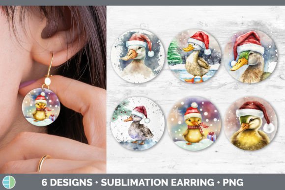 Christmas Duck Round Earring Sublimati Illustrations