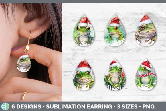 Christmas Frog Teardrop Earring Sublim Illustrations