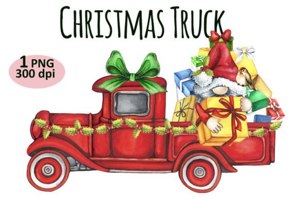 Christmas Gift Gnome Truck Clipart PNG for Branding and Marketing