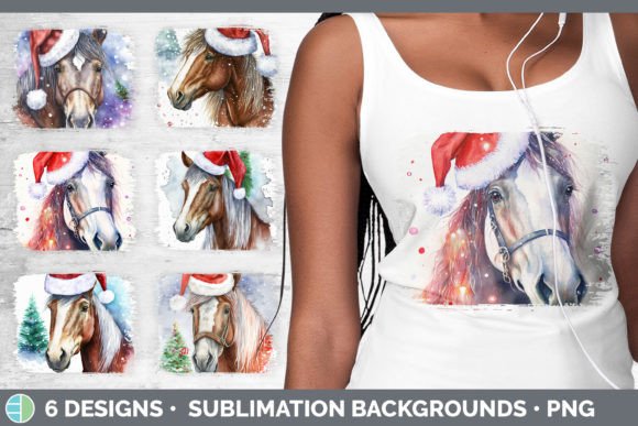 Christmas Horse Distressed Sublimation B Illustrations