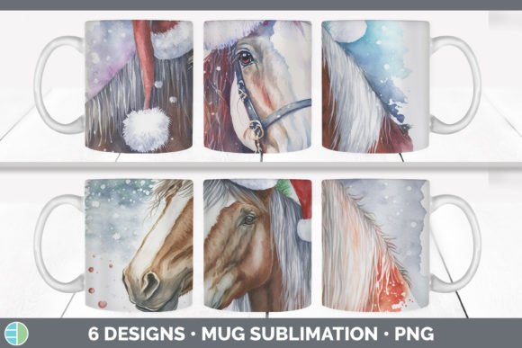 Christmas Horse Mug Sublimation Coffee Illustrations