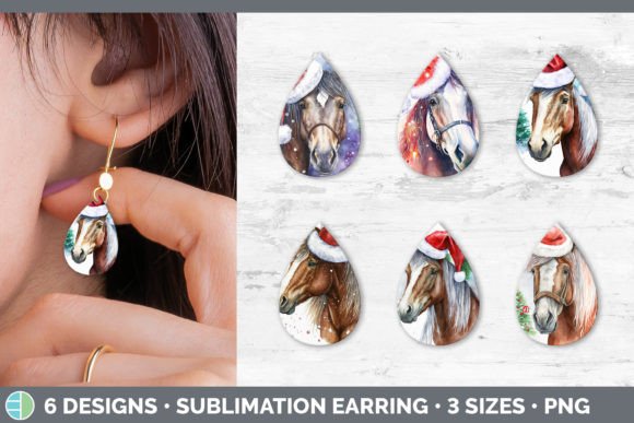 Christmas Horse Teardrop Earring Subli Illustrations