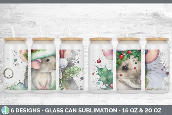 Christmas Mouse Glass Can Sublimation Illustrations