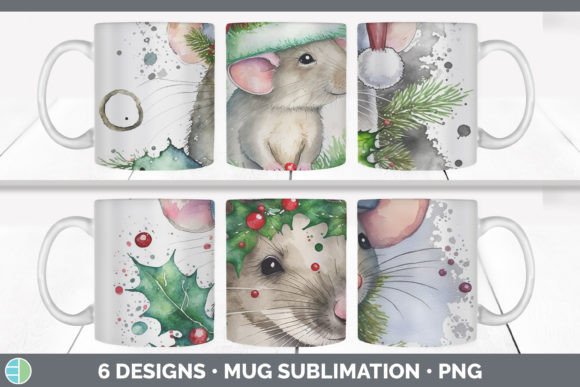 Christmas Mouse Mug Sublimation Coffee Illustrations