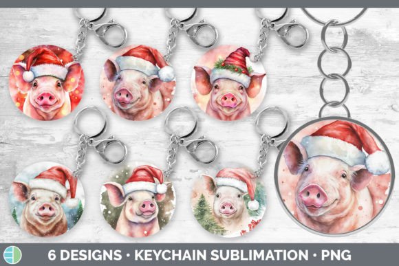 Christmas Pig Keychain Bundle Keyring Illustrations