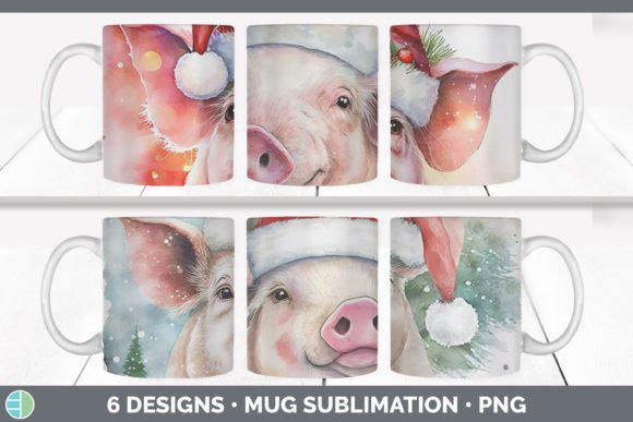 Christmas Pig Mug Sublimation Coffee C Illustrations