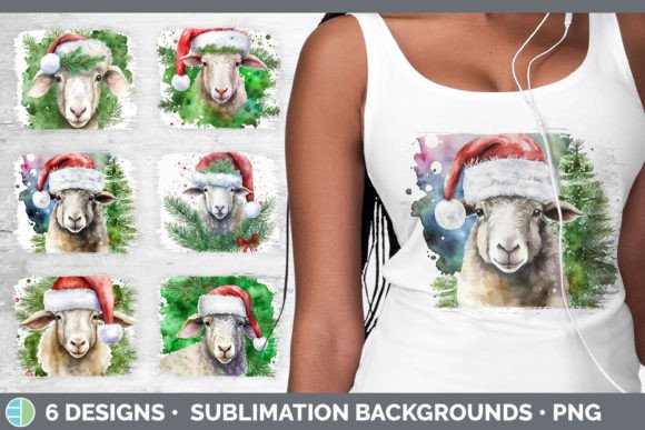 Christmas Sheep Distressed Sublimation B Illustrations