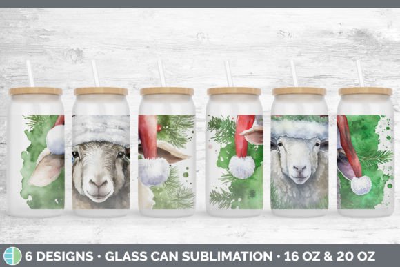 Christmas Sheep Glass Can Sublimation Illustrations