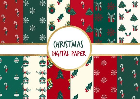 Cute Christmas Digital Paper Patterns Illustrations
