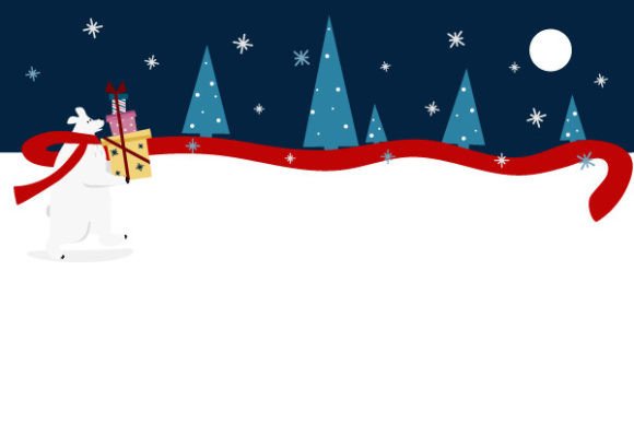 Cute Christmas Polar Bear with Presents in Illustrations