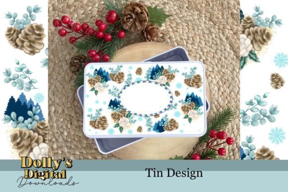 Frosted Eucalyptus Christmas Tin Illustration