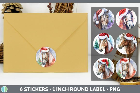 Horse Christmas Stickers Sticker 1in R - Festive Illustrations for Crafting