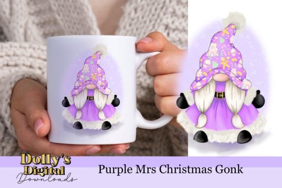 Purple Mrs Christmas Gnome Gonk PNG for Editorial Illustrations