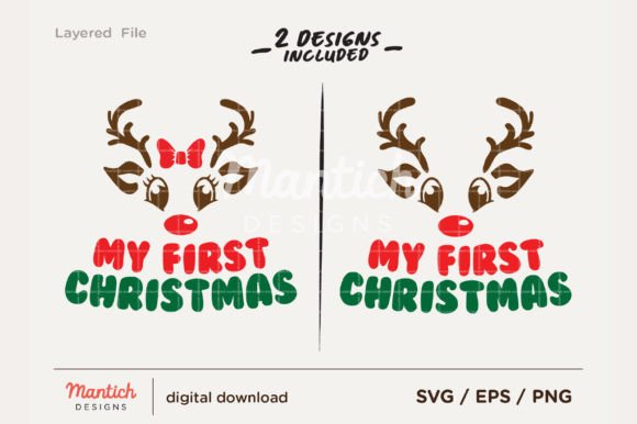 Set My First Christmas Boy Girl SVG for Festive Illustrations