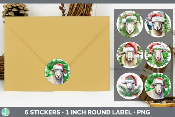 Sheep Christmas Stickers Sticker 1in R for Illustrations