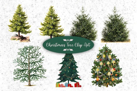 Vintage Christmas Tree Clip Art for Seasonal Illustrations