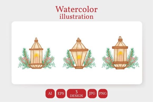 Watercolor Christmas Lantern: Seasonal Illustrations for Blog Design
