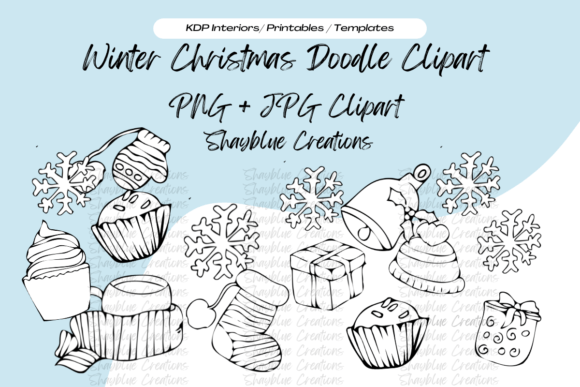 Winter Christmas Black and White Clipart for Modern Illustrations